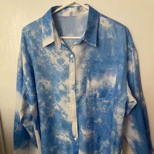Women's Astylish Long Sleeve Button up Tie Dye Blouse Size - 2XL